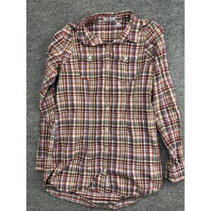 Toad&Co Shirt Womens Small Purple Orange Green Plaid Organic Cotton Button Up